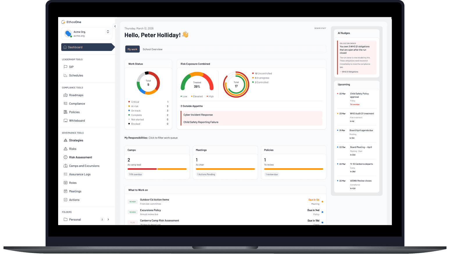 Principal dashboard in EthosGov showing the leadership cycle.