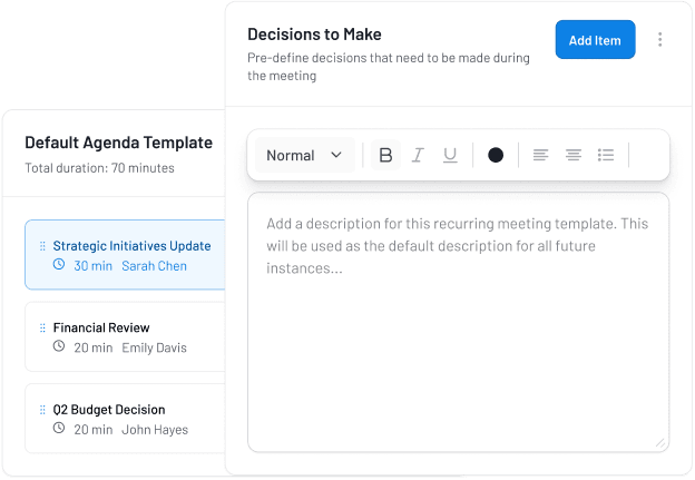 Meeting agenda template capturing decisions in the moment.